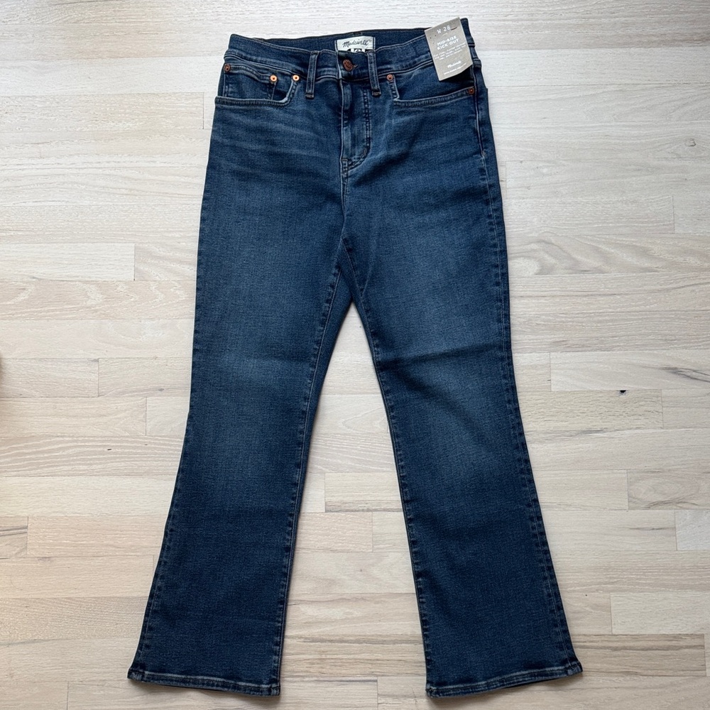 NWT Madewell Mid Rise Kick Out Ankle Length Jeans, Lenoir Wash, 28